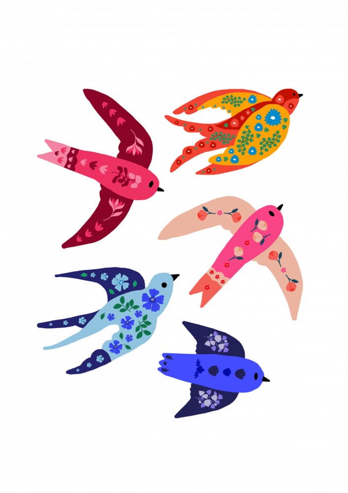 Whimsical birds by Rafaela Mascaro — canvas wall art
