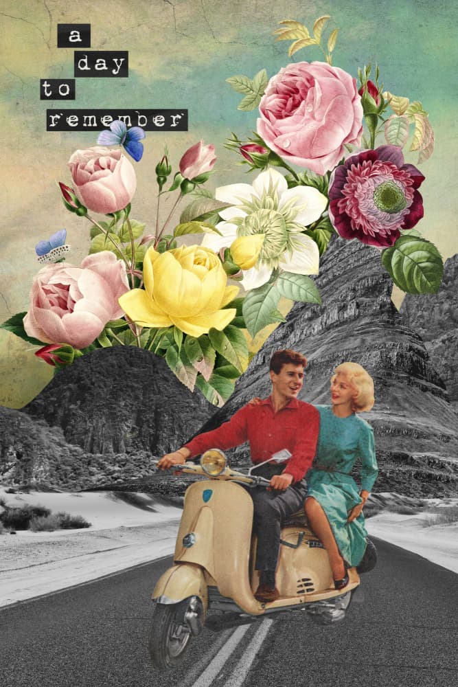 Vintage Scooter Romance by Marja van den Hurk — canvas wall art