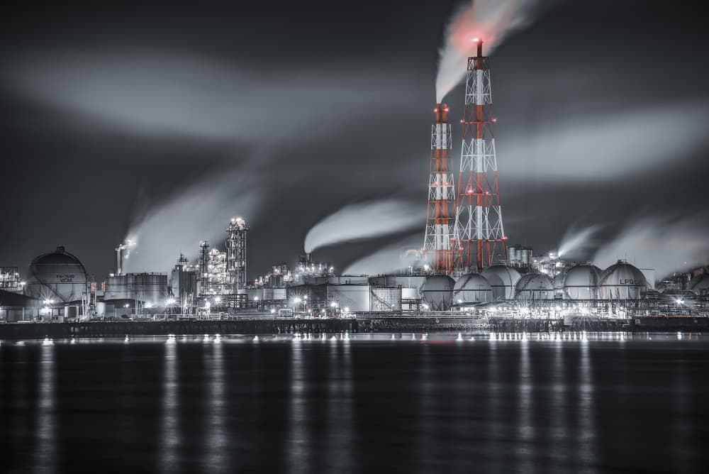 Industrial Nightscape Reflection by Tomoshi Hara — canvas wall art