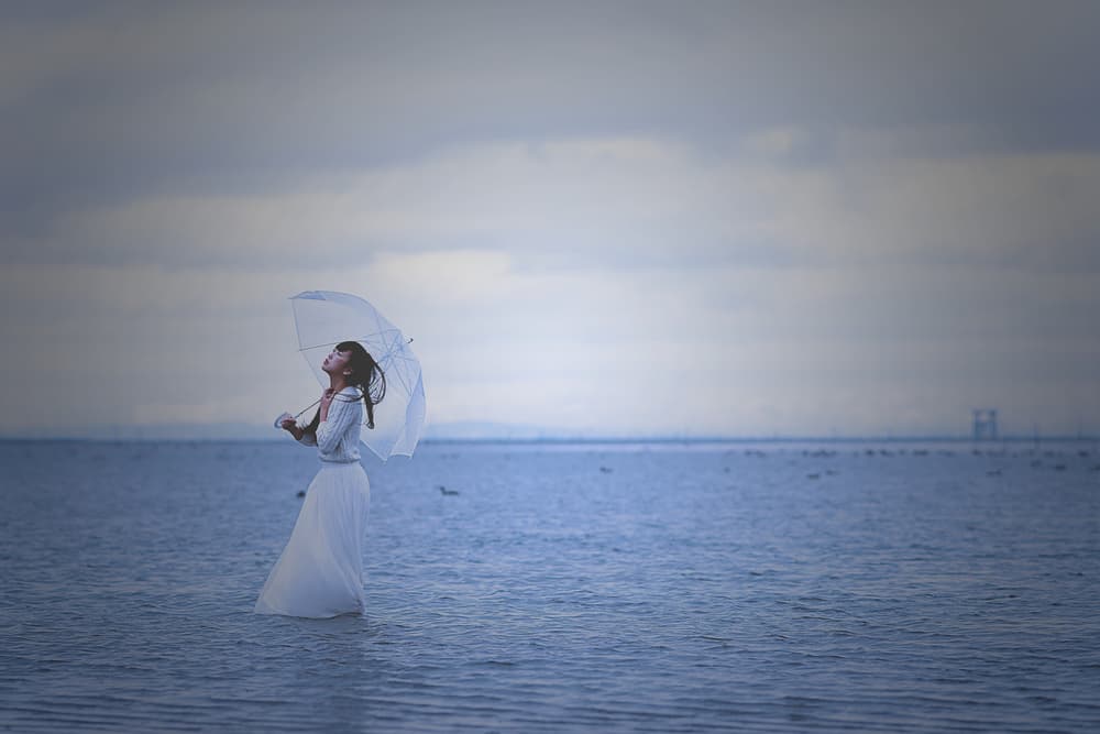 Serene Woman With Umbrella by 7 Flavor C/P — canvas wall art