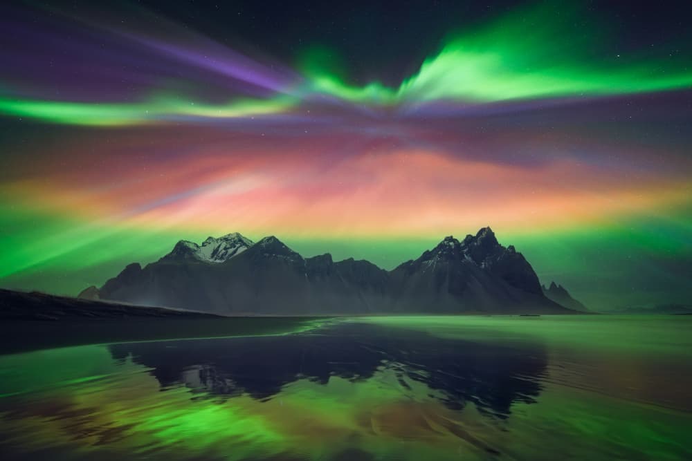Vestrahorn Aurora Reflection by David Martin Castan — canvas wall art