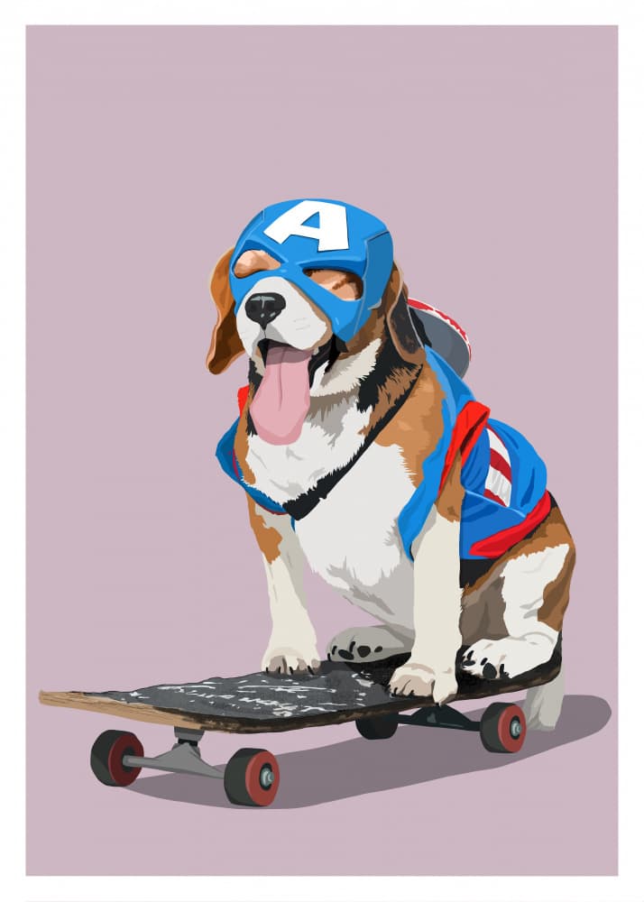 Superhero Beagle Skateboarder by ByKammille — canvas wall art