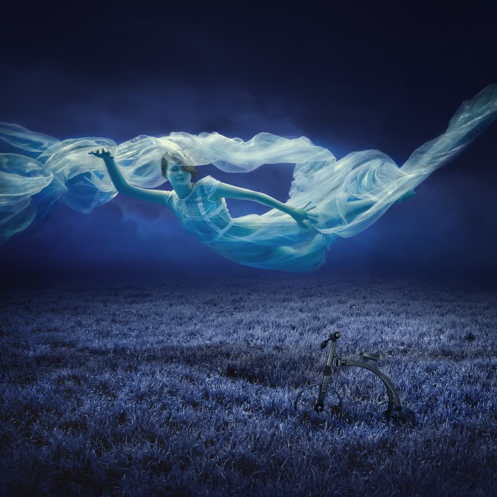 Floating Girl Blue Dream by Dmitry Frizel — canvas wall art