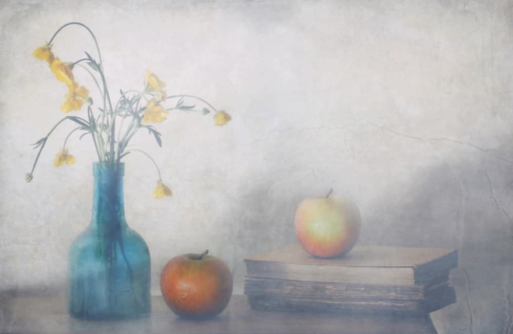 Serene Flowers Apples Books by Delphine Devos — canvas wall art