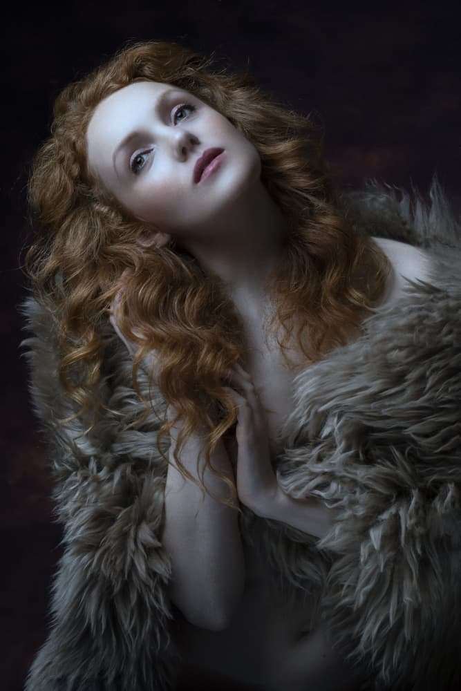 Pensive Redhead In Fur by Jan Slotboom — canvas wall art