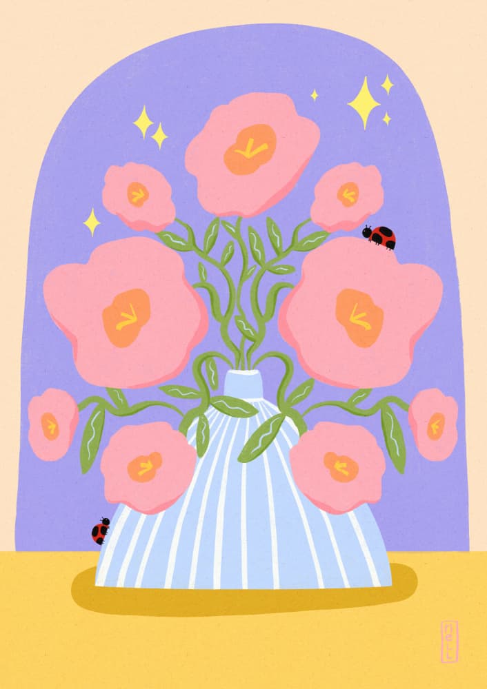 Sparkling Floral Ladybugs by Dirkie Nell — canvas wall art