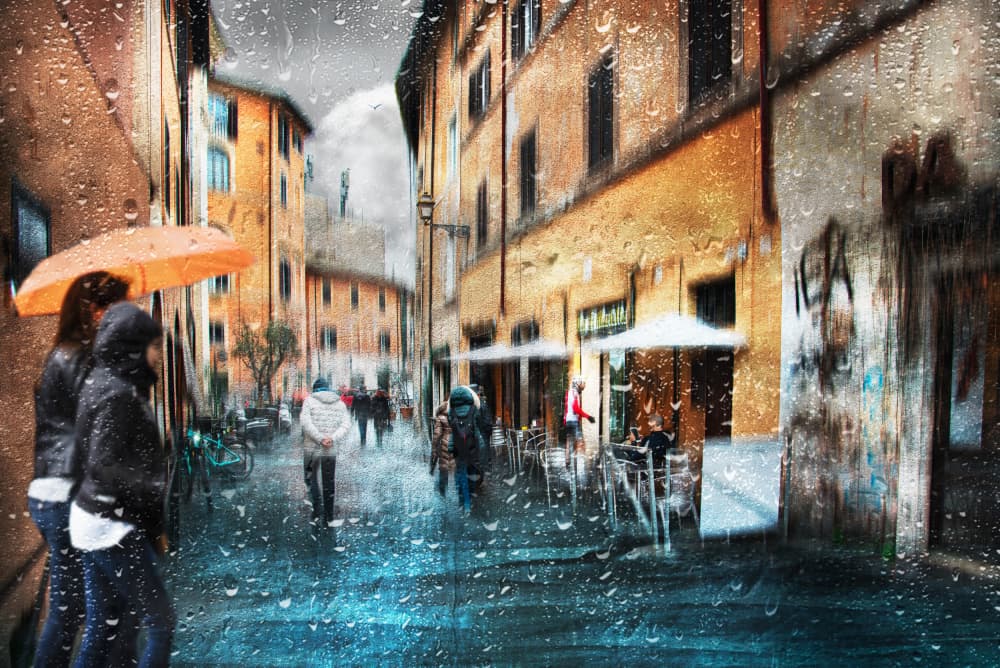 Rainy City Street by Nicodemo Quaglia — canvas wall art