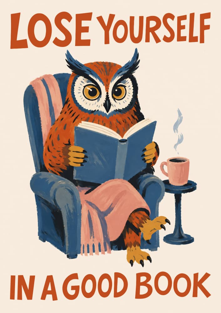 Owl's Cozy Book Nook by Patryk Krygowski — canvas wall art