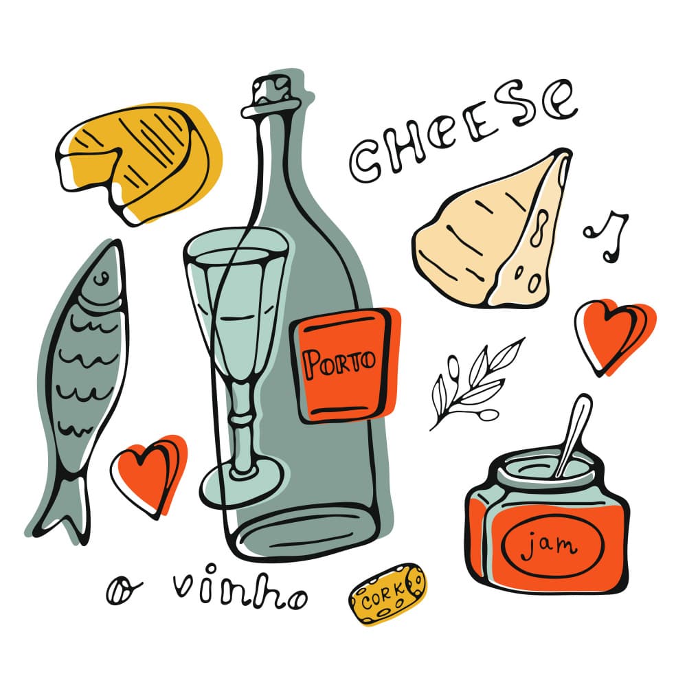 Porto Food and Wine Sketch by Olga Galeeva — canvas wall art