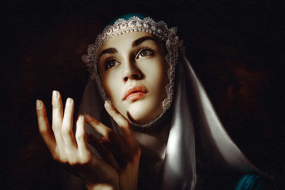 Contemplative Veiled Beauty by Ruslan Bolgov — canvas wall art