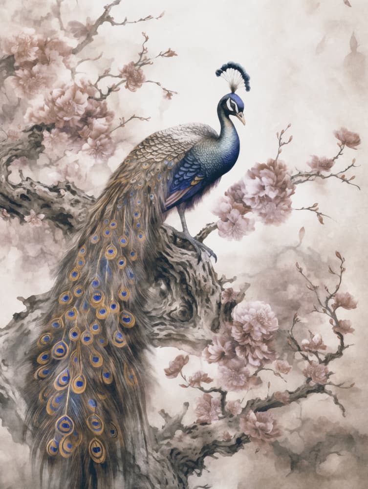 Peacock Among Cherry Blossoms by Andrea Haase — canvas wall art