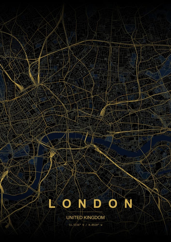 Golden London Map by HUGO — canvas wall art