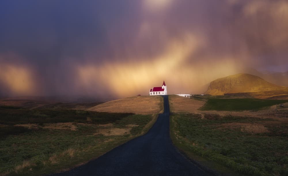 Golden Light Hilltop Church by Jenny L. Zhang — canvas wall art