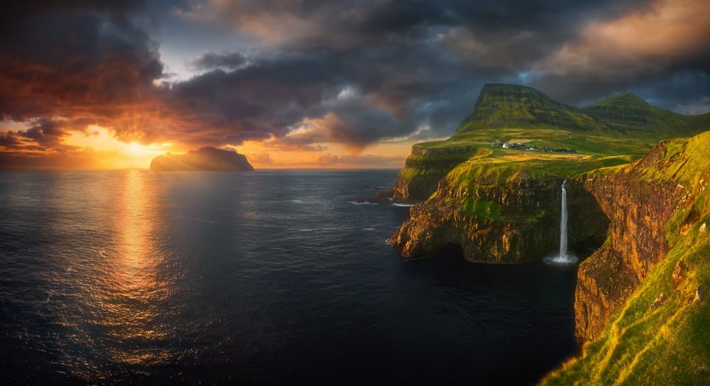 Sunset Cliff Waterfall by Krzysztof Browko — canvas wall art