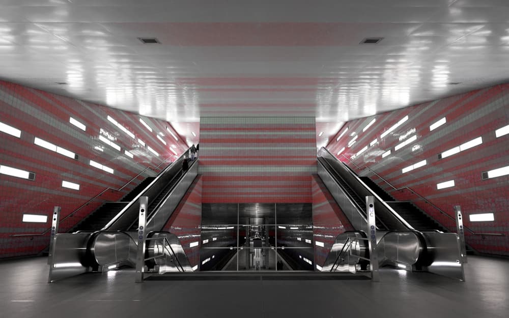 Symmetrical Metro Escalators by Jorge Pimenta — canvas wall art