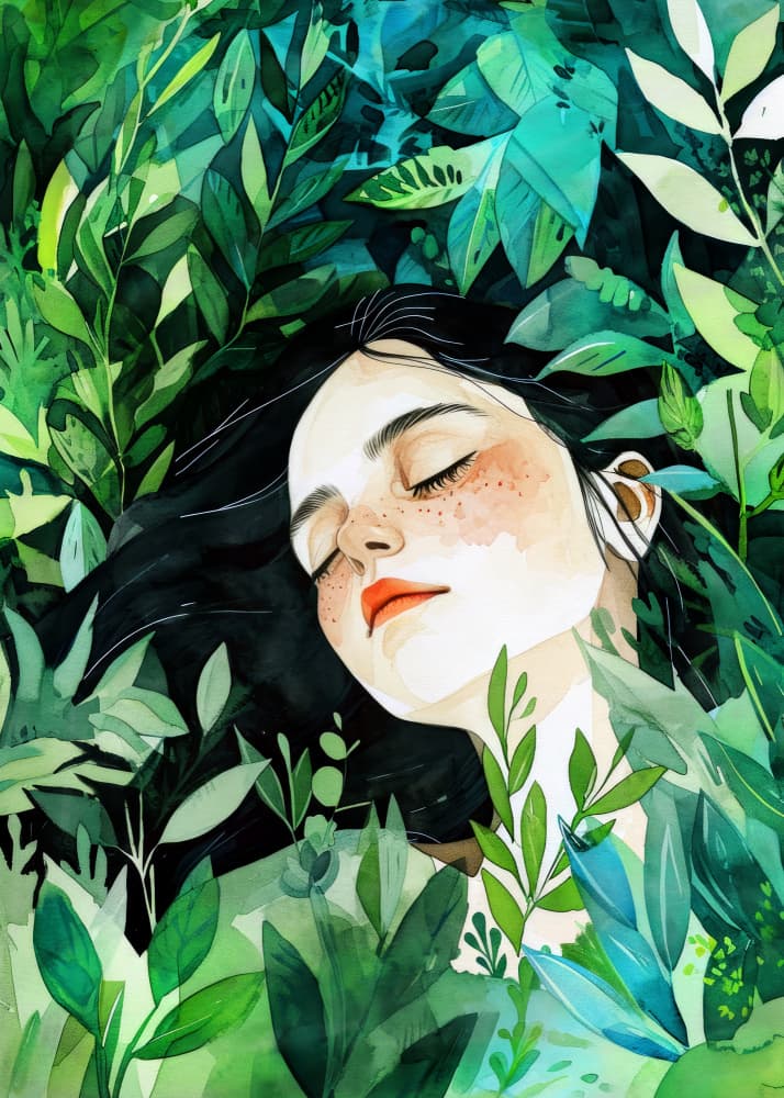 Woman Dreaming In Nature by Justyna Jaszke — canvas wall art