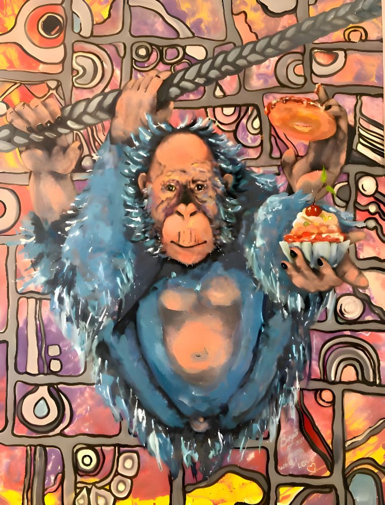 Blue Orangutan Sweet Treats by Anda Bieza — canvas wall art