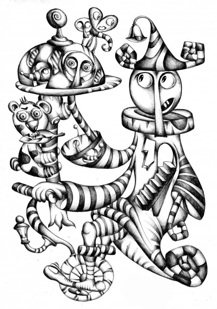 Whimsical Striped Figures by Kulik — canvas wall art