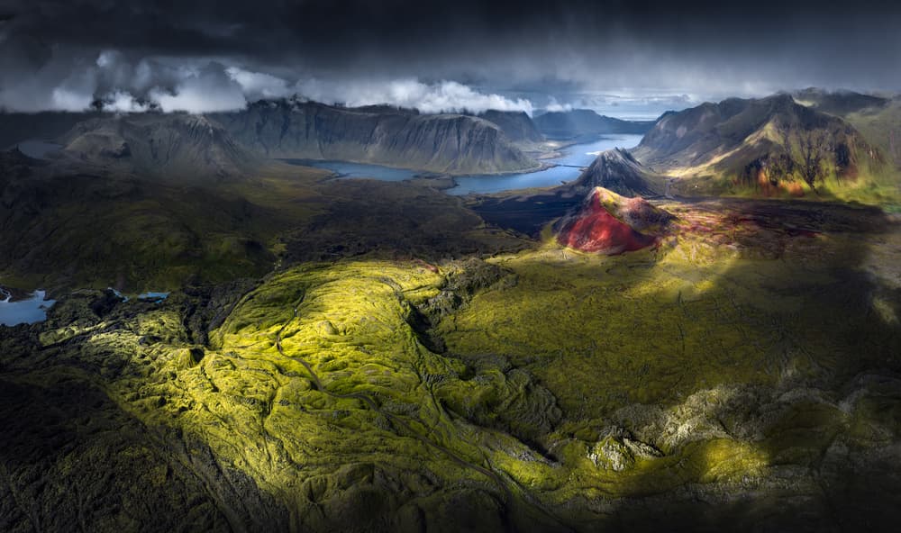 Sunlit Mossy Volcanic Landscape by Karol Nienartowicz — canvas wall art