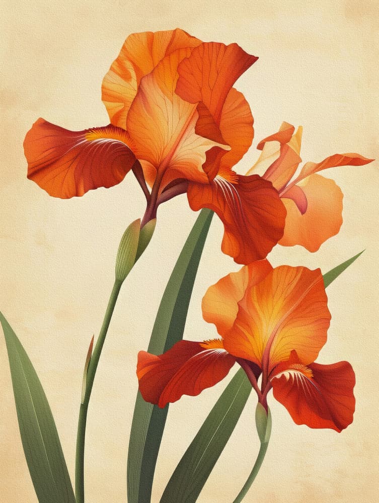Golden Orange Irises by Bilge Paksoylu — canvas wall art