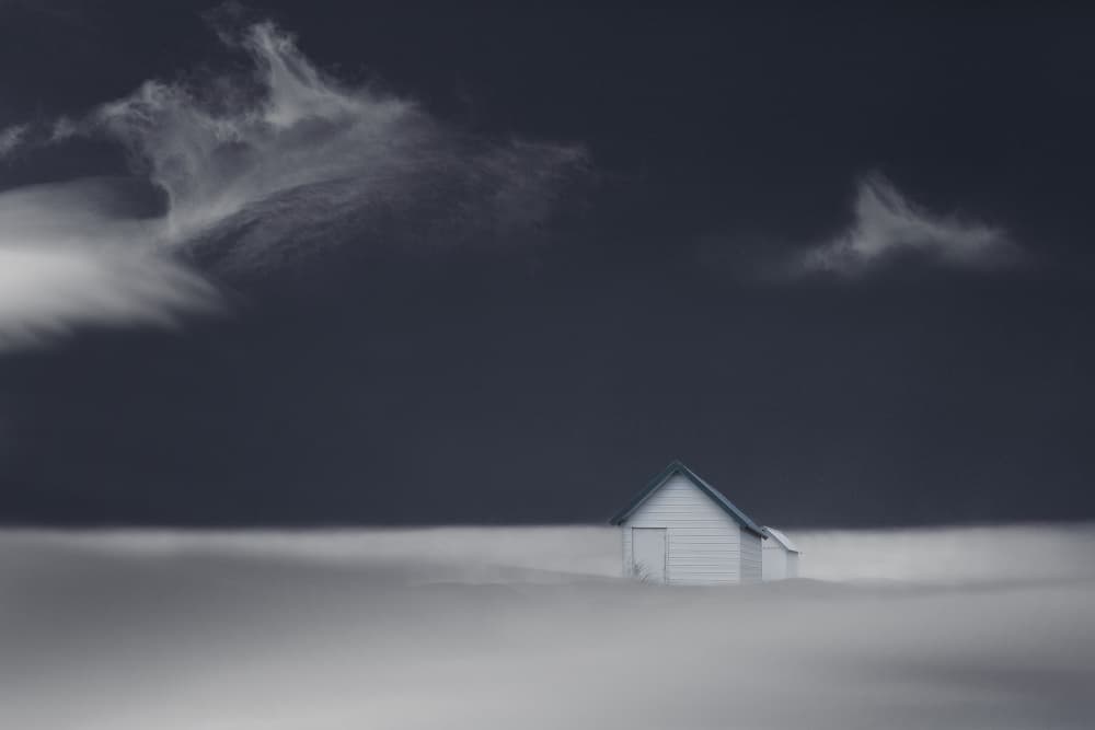 White Cabin in Fog by Uschi Hermann — canvas wall art