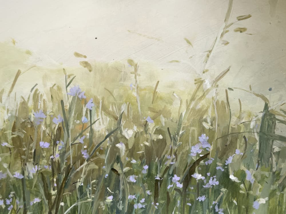 Blue Flowers in Meadow by Arohika Verma — canvas wall art