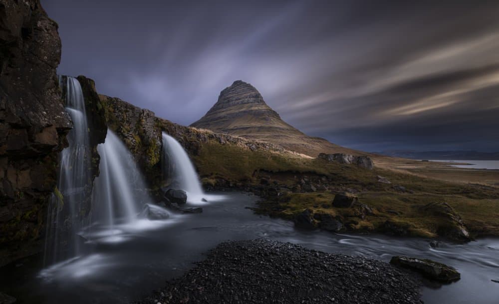 Twilight Mountain Falls by Larry Deng APA — canvas wall art