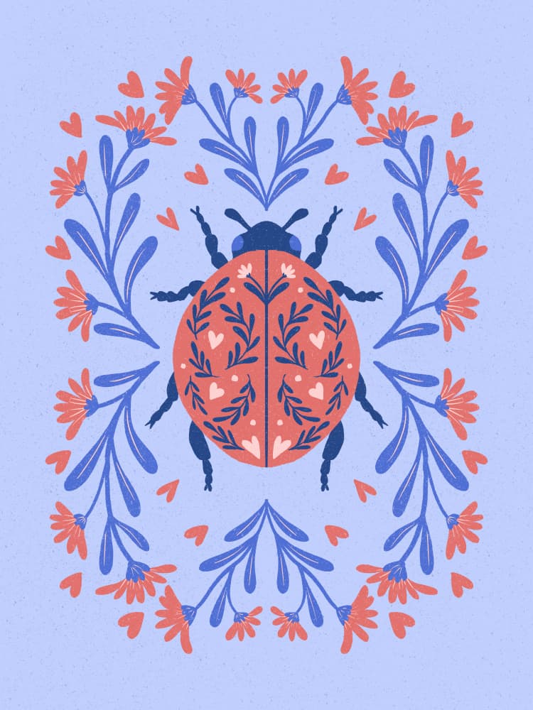 Folk Art Ladybug Wreath by Angela Minca — canvas wall art
