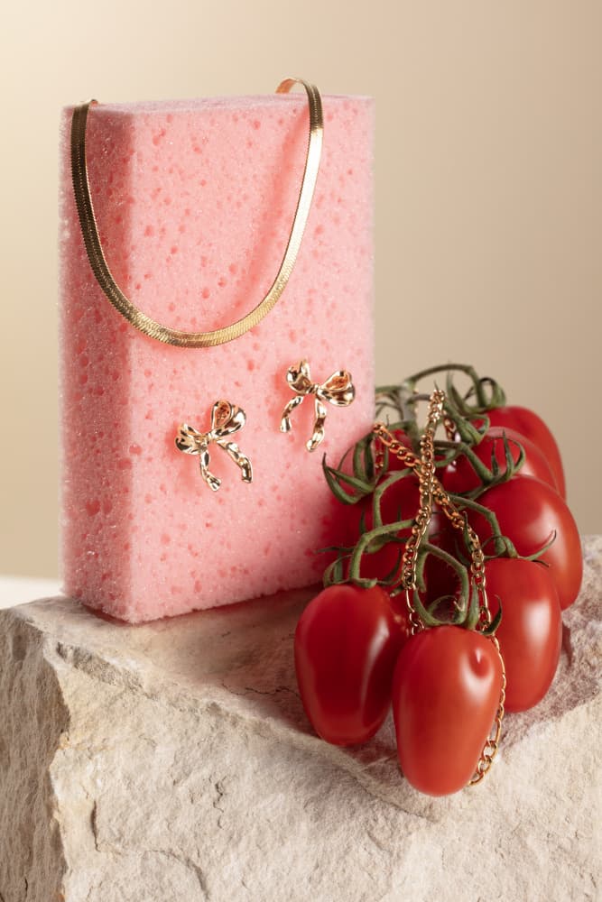 Chic Gold and Tomatoes by Julia Ramiro — canvas wall art