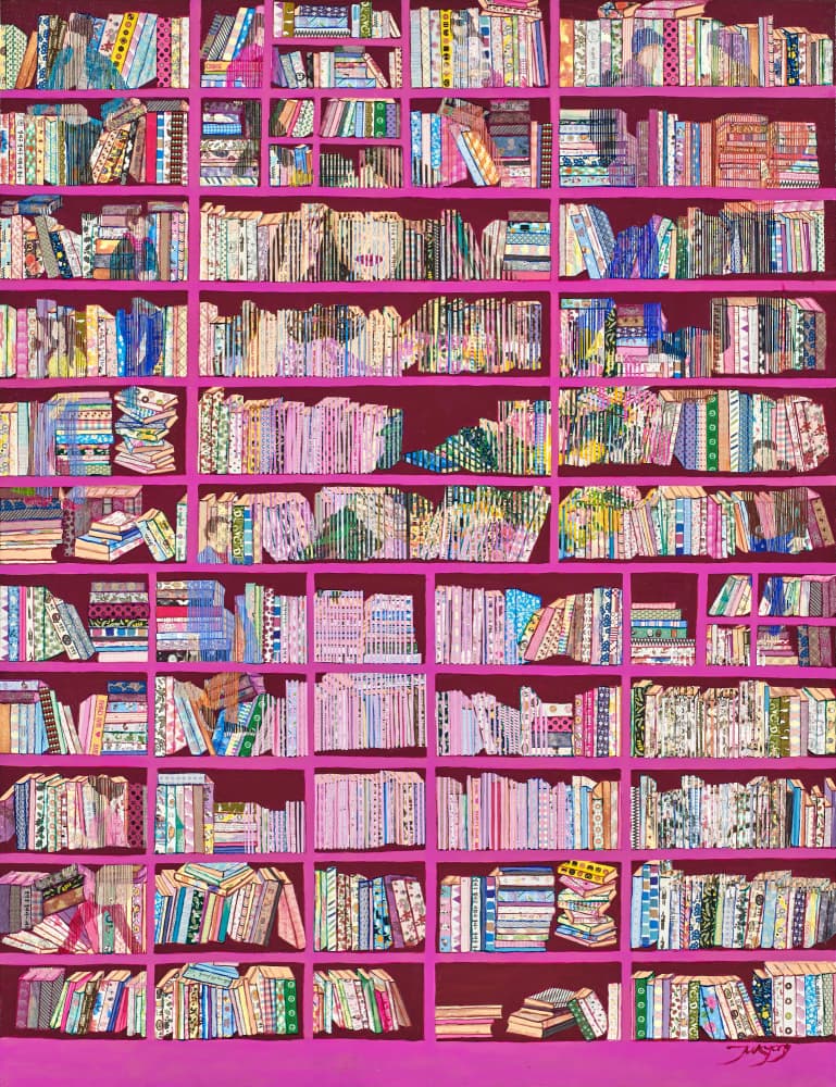 Colorful Pink Bookshelves by Jukyong Park — canvas wall art