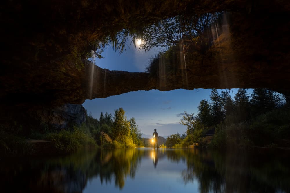 Glowing Cave Passage by Simoon — canvas wall art