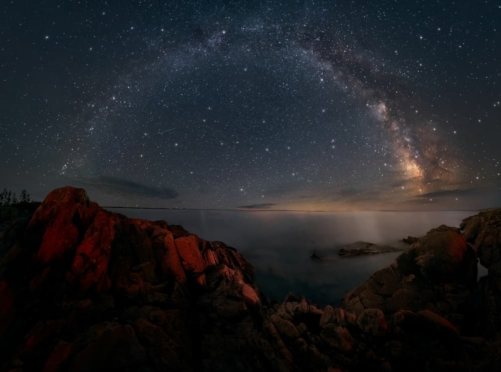 Milky Way Over Coastal Rocks by Ben.C.L — canvas wall art