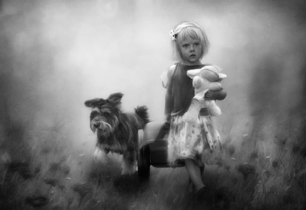 Little Girl and Dog by Charlaine Gerber — canvas wall art