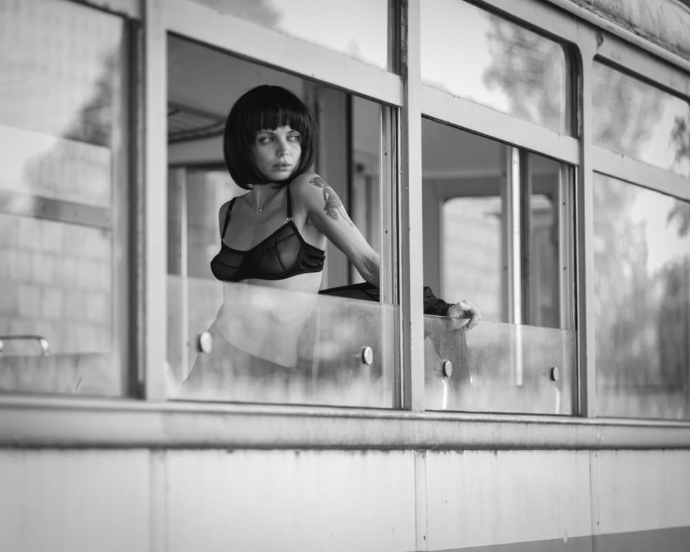 Retro Woman Train Window by Christian Kurz — canvas wall art