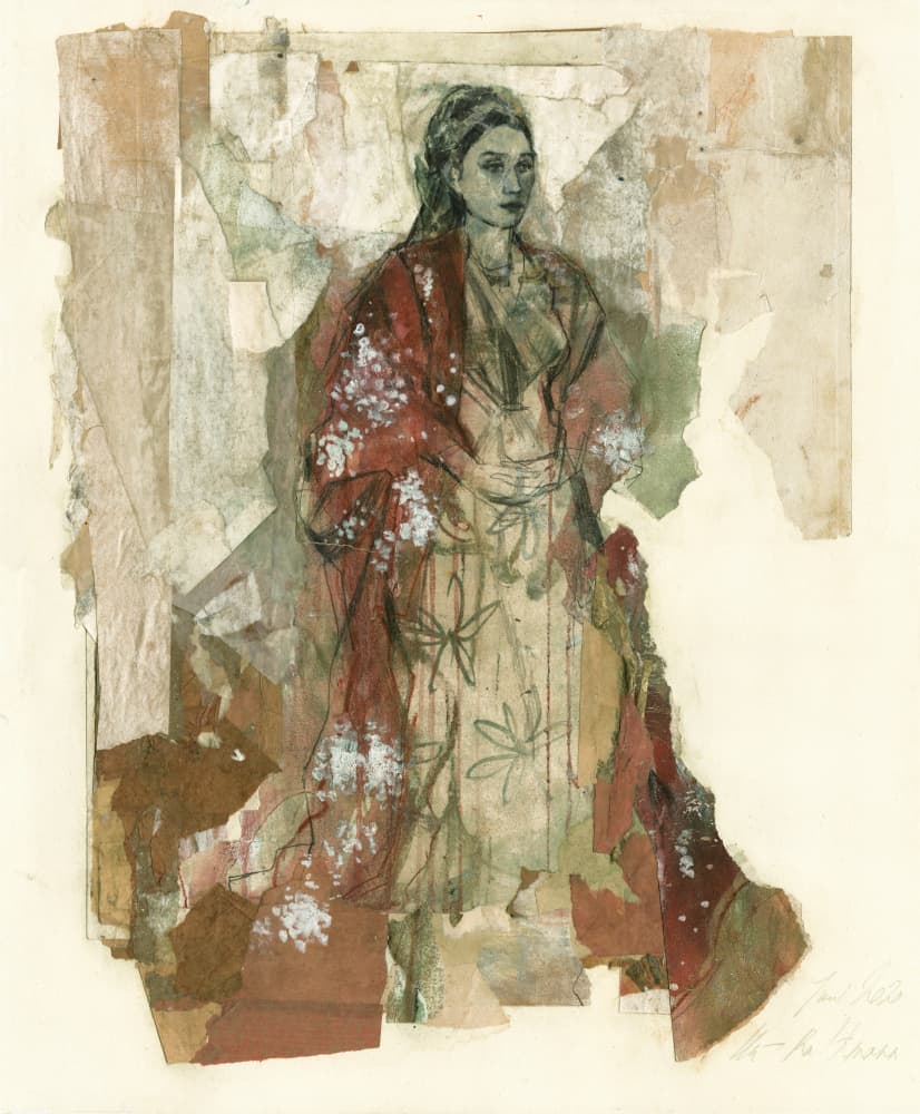 Elegant Woman Red Shawl by Ute Rathmann — canvas wall art