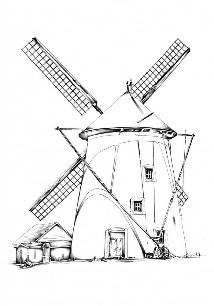 Historic Windmill Drawing by Kulik — canvas wall art