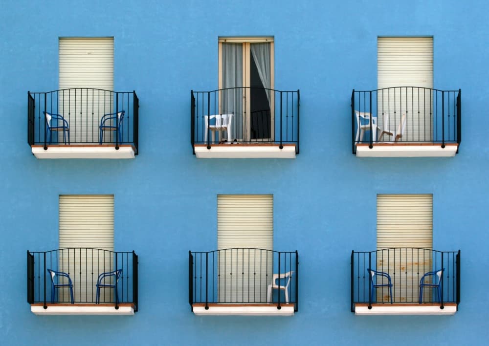 Blue Building Balconies by Hans-Wolfgang Hawerkamp — canvas wall art