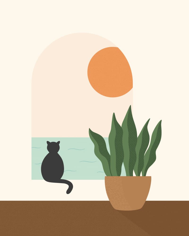 Minimalist Cat Ocean View by Artprink — canvas wall art