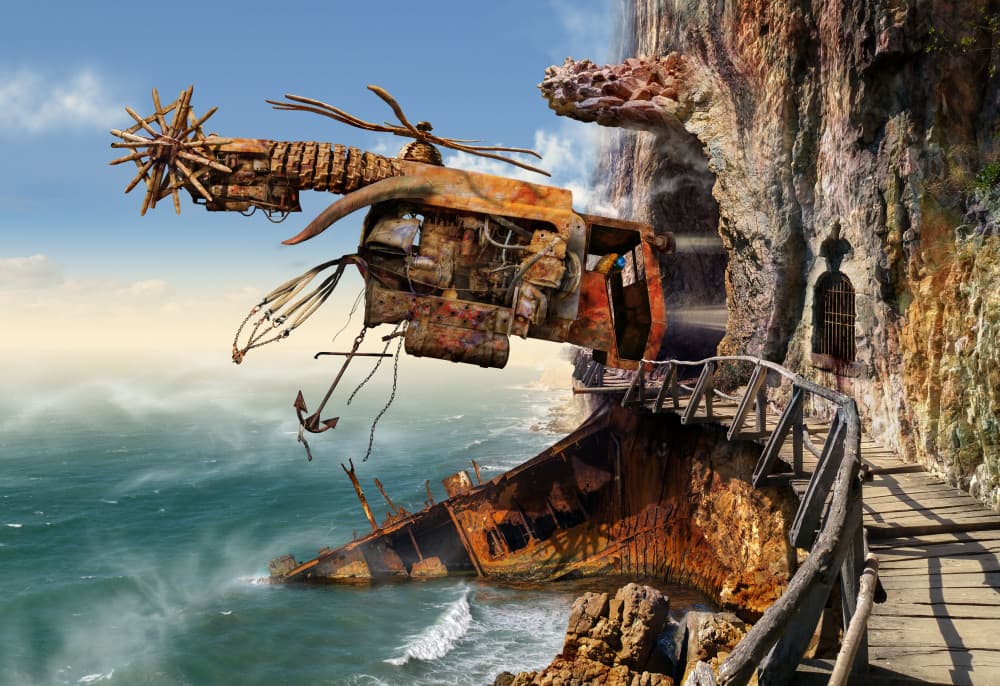 Rusted Flying Machine Cliff by Radoslav Penchev — canvas wall art