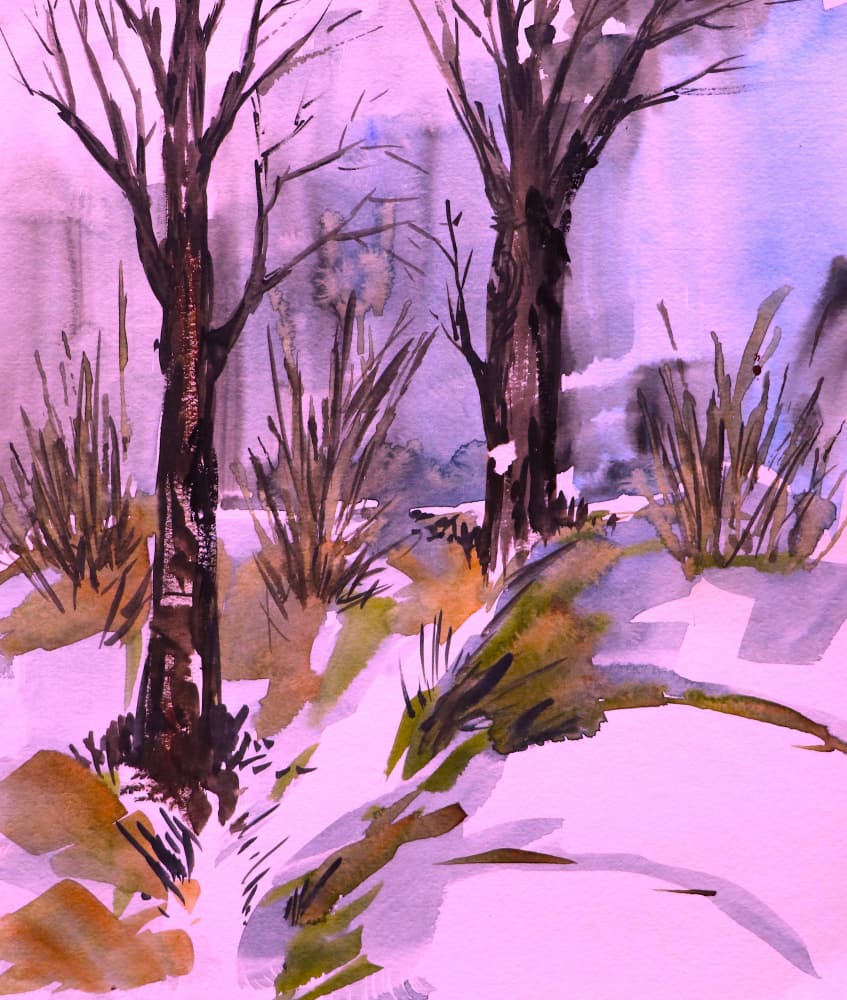 Pink Winter Woods by Santhosh ch — canvas wall art