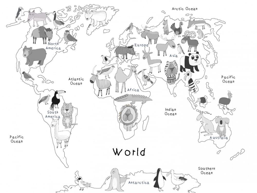 Illustrated Animal World Map by Carla Daly — canvas wall art