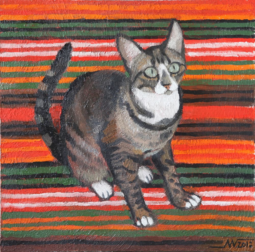 Tabby on Stripes by Marina Gorkaeva — canvas wall art