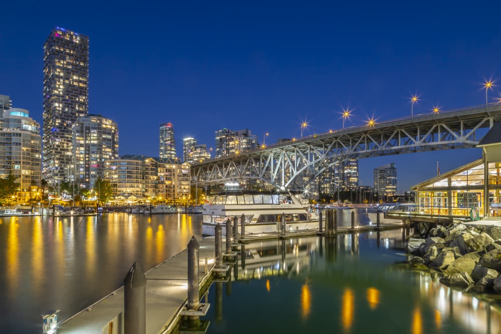 City Night Waterfront Reflections by Melanie Viola — canvas wall art