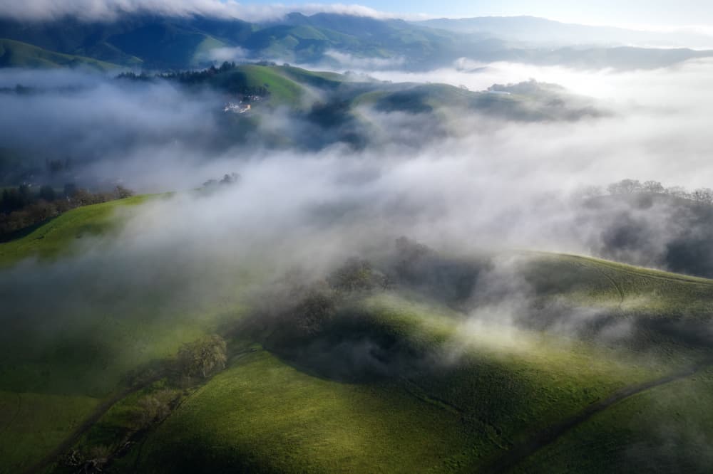 Sunlit Misty Green Hills by Chengming — canvas wall art