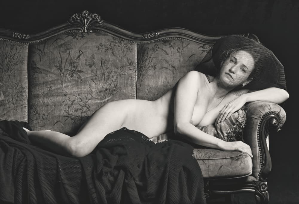 Elegant Nude with Veil by Offer Ellbogen — canvas wall art
