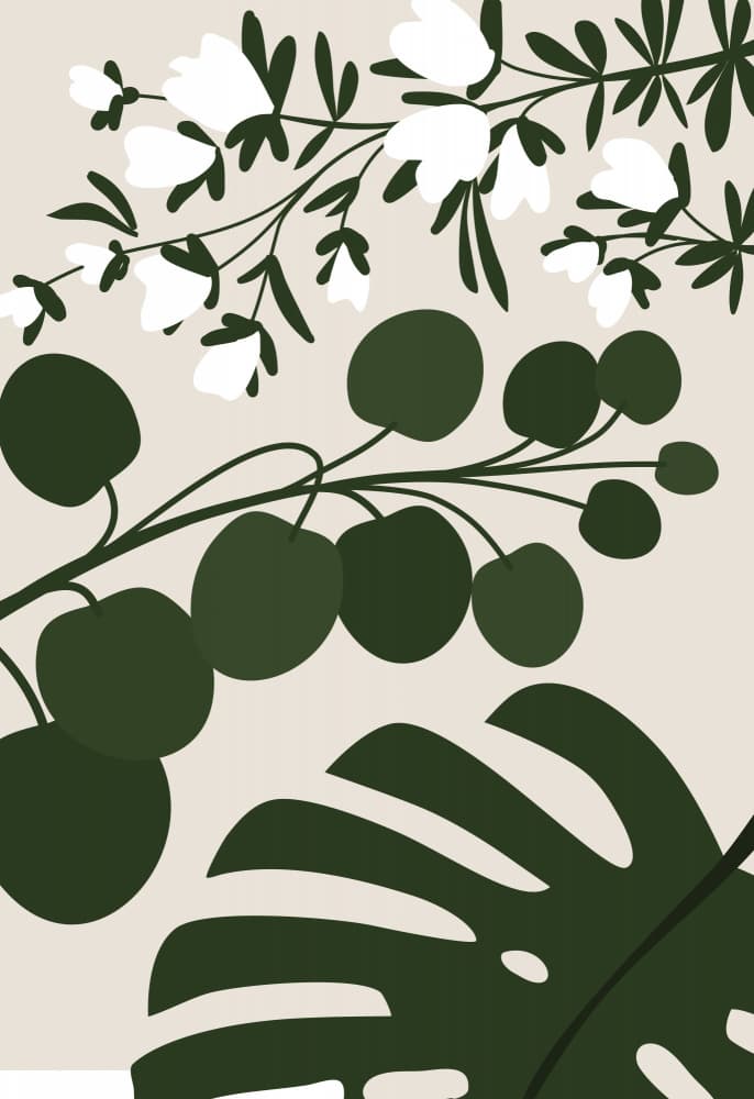 Green Leaves White Flowers by Rosana Laiz Blursbyai — canvas wall art