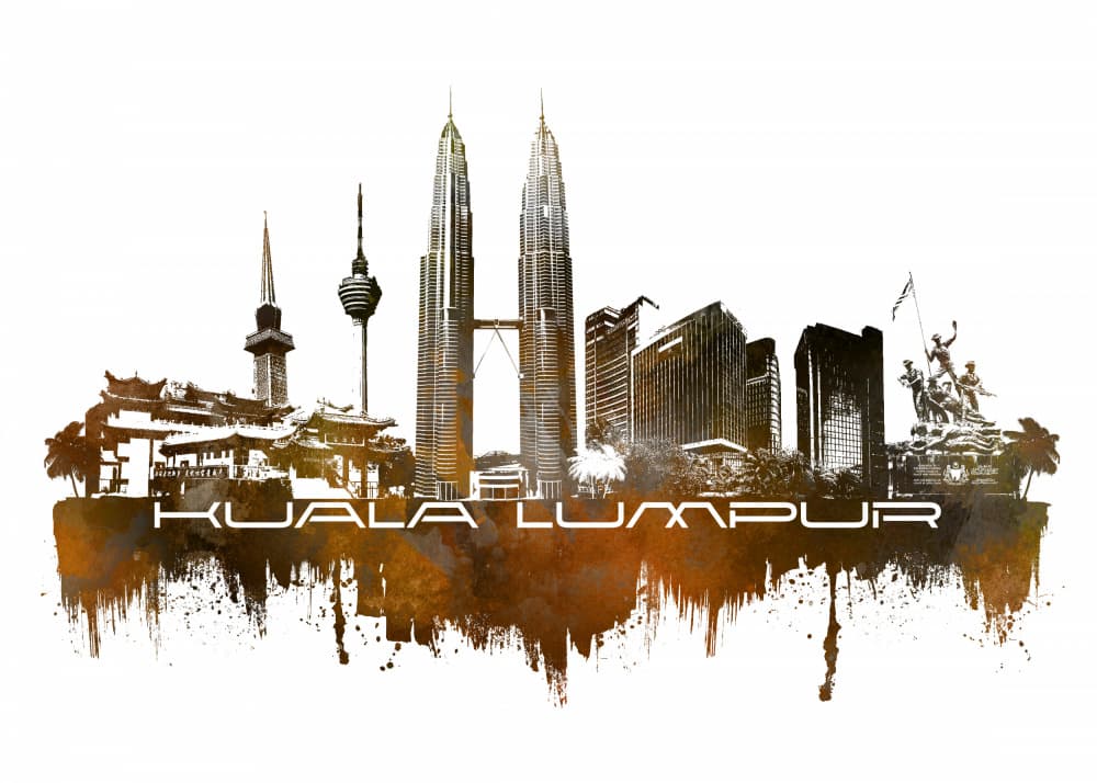 Grunge Kuala Lumpur Skyline by Justyna Jaszke — canvas wall art