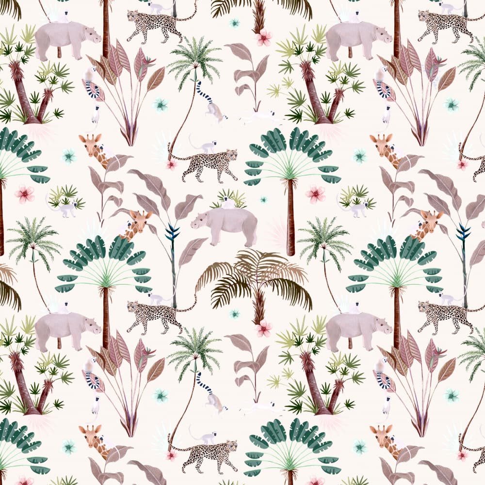 Playful Safari Friends by Julie Lesouef — canvas wall art