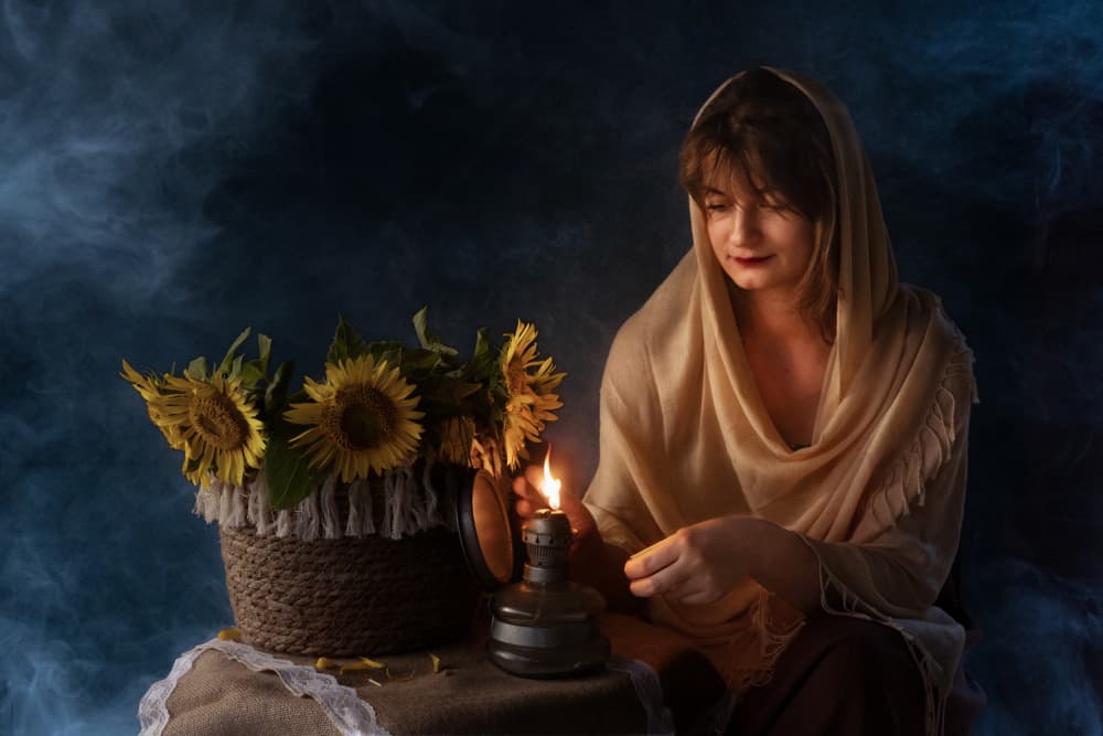 Peaceful Woman with Candle by Ionel Onofras — canvas wall art