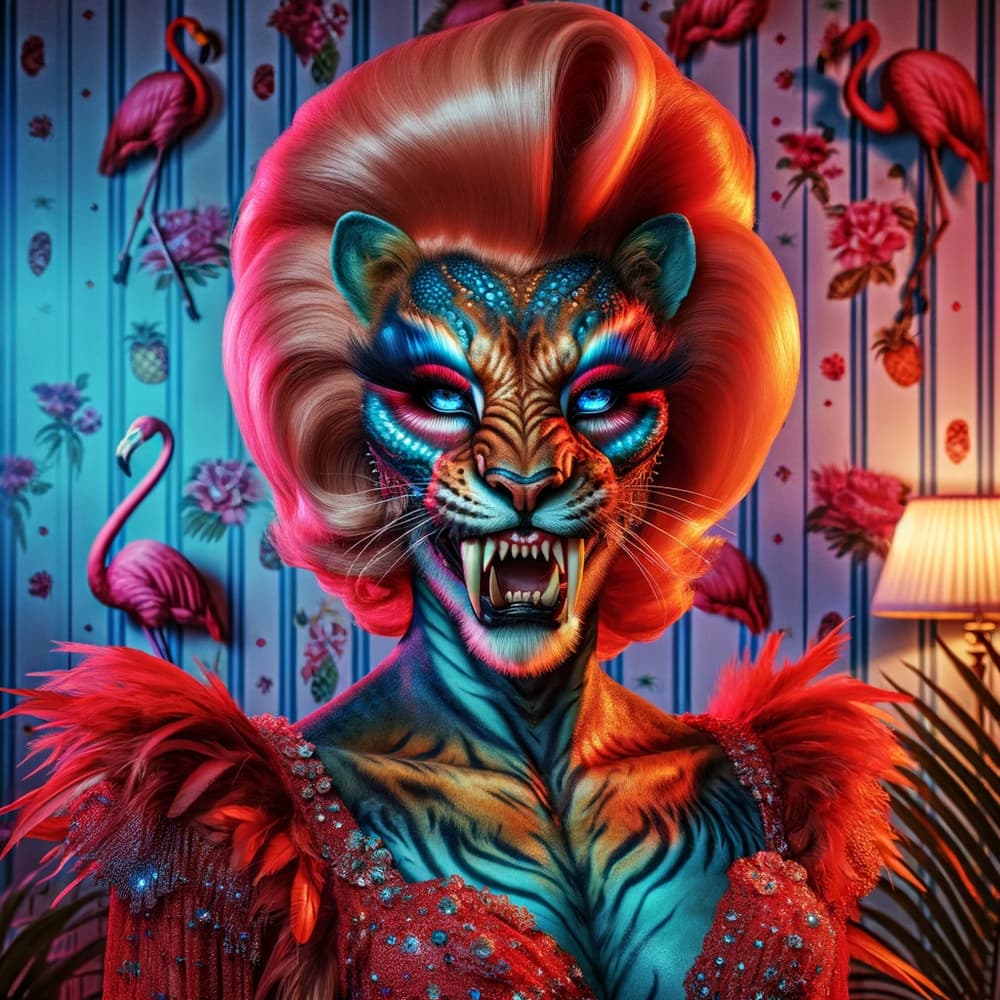Fierce Flamingo Tiger by David Galan — canvas wall art